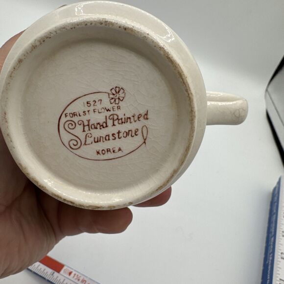 Lunastone Korea 1527 Fiesta Tea Cups Creamer Hand Painted Forest Flowers Lot 3 - Picture 8 of 15